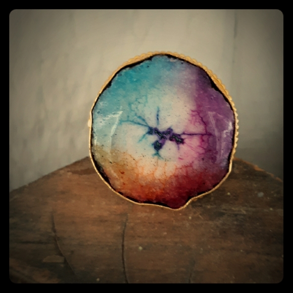 New Gold Plated Rainbow Solar Quartz Stamped Ring. - Picture 2 of 8